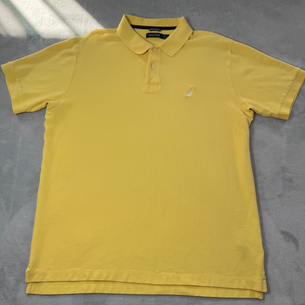Nautica Men's Bright Yellow Short Sleeve Polo Shirt Size Large 100% Cotton Logo